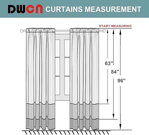Miniatura 7 de DWCN Cortinas traslúcidas verdes de lino sintético con textura y bolsillo para barra, cortinas semitransparentes para sala de estar, juego de 2