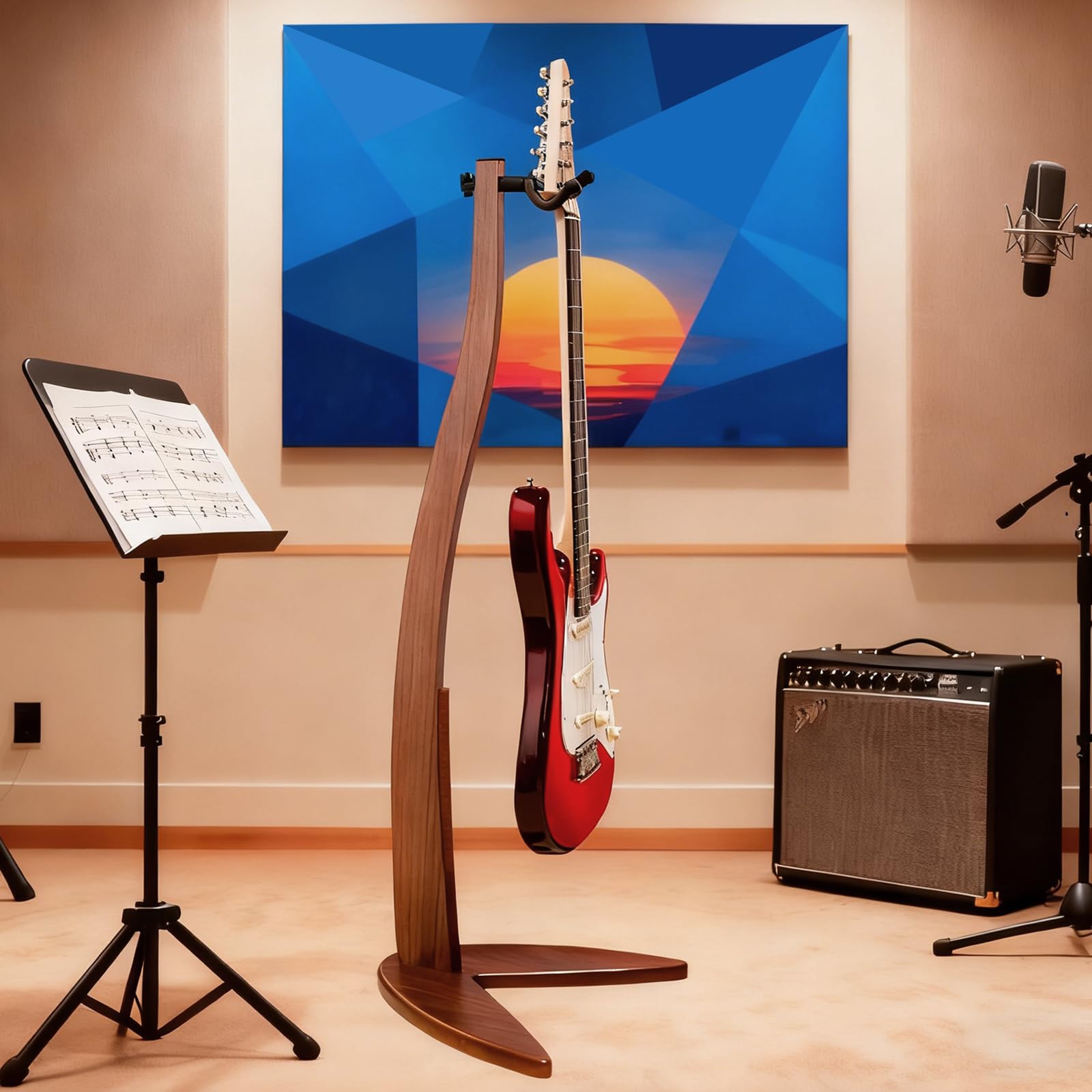 MUSO Support de suspension pour guitare basse, support d'archet en bois massif en forme de sirène pour affichage et rangement, 106,7 cm de hauteur, anti-rayures et anti-chocs, studios dégradés, salon