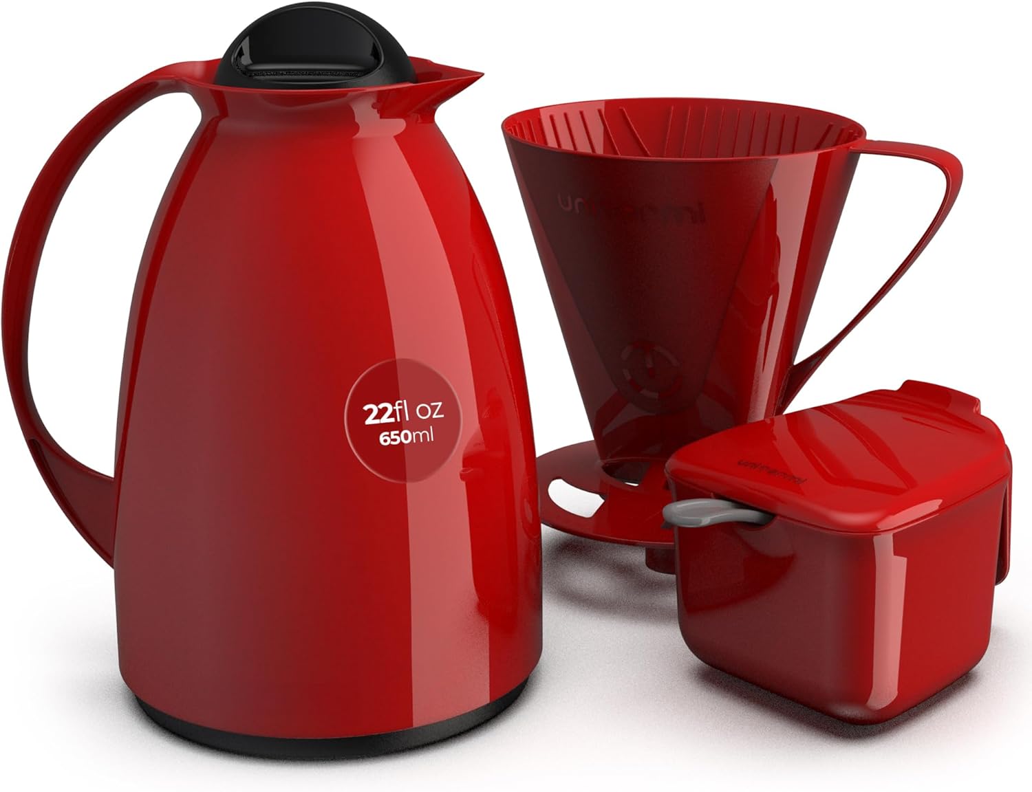 Thermal Coffee Carafe + Portable Kit w/Coffee Filter + Sugar Bowl w/Lid - Thermal Insulated Bottle-Anti-Drip Tip-BPA-Free Polyurethane-Keeps Your Beverages Hot Up To 6 Hours- Red - LCG Eletro -22Oz