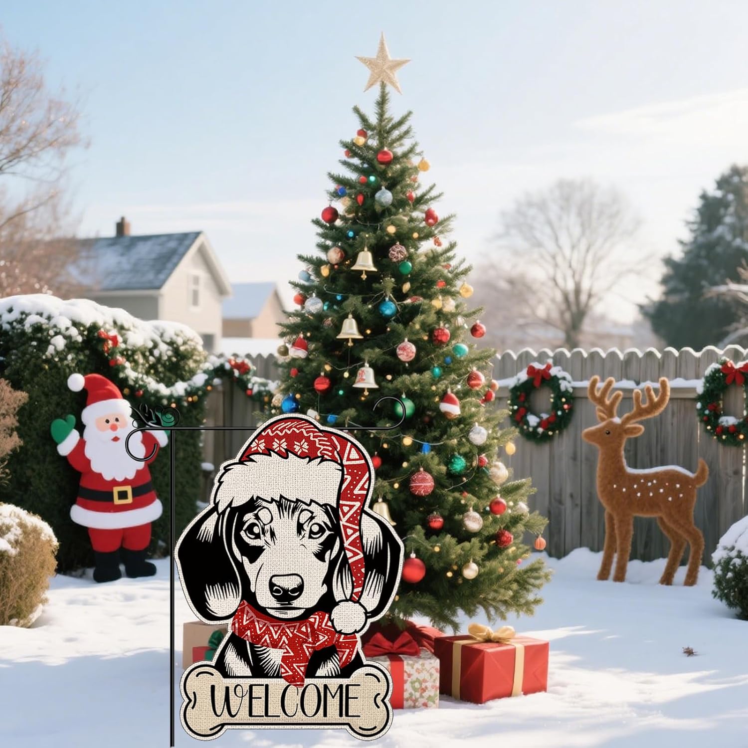Christmas Dog Garden Flag Dachshund Welcome Garden Flags Double-Sided Flag for Seasonal Christmas Winter Farmhouse Yard Lawn Decoration Gifts 12x18 inches - Image 5