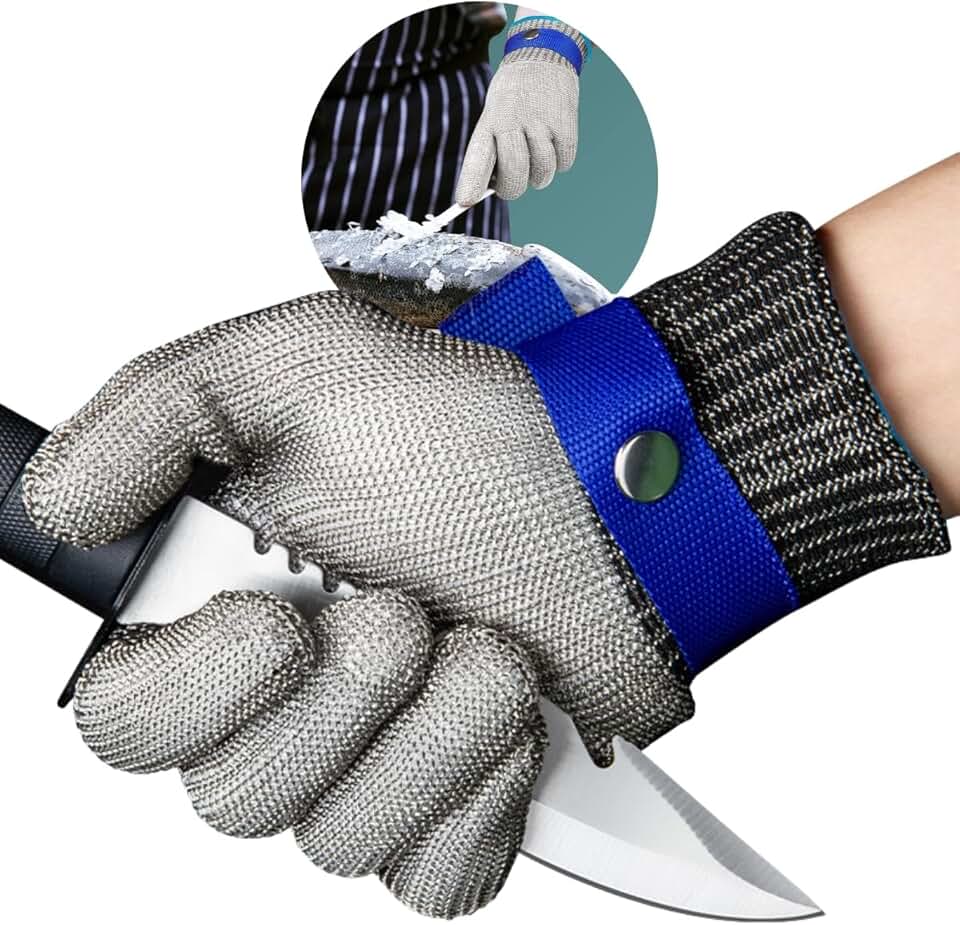 Luva de Açougue em Aço Inox Anticorte com Ajuste de Tamanho | Proteção para Cozinha, Churrasco, Açougue e Indústria