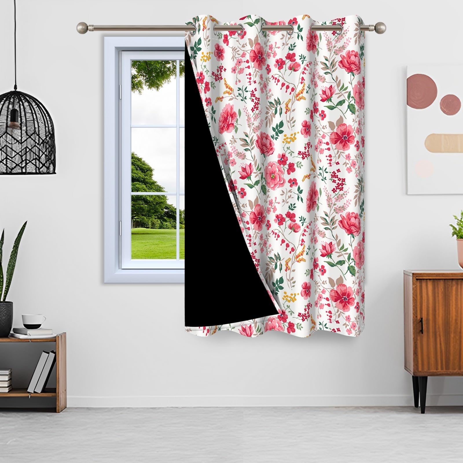 135x245cm Rideau à œillets fleuri Rose Fleuri Esthétique Botanique Fermière Style champêtre Rideaux isolants Thermiques Oeillets Occultants Rideaux pour Chambre de fille Salon,1 panneau simple