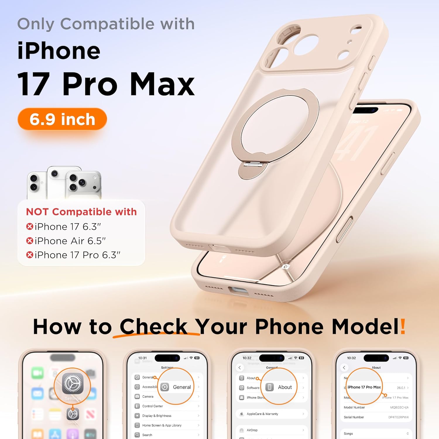 GolbinBox 360° Spin Magnetic Stand for iPhone 17 Pro Max Case, [Compatible with MagSafe] [Full Camera Protection] [16FT Military Drop Protection], Silm Translucent Matte Phone Case, Rose Gold - Image 2