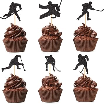 Hockey Cupcake Toppers Pack of 48 Hockey Player Cupcake Picks for Boys Ice Hockey Sport Themed Party Supplies