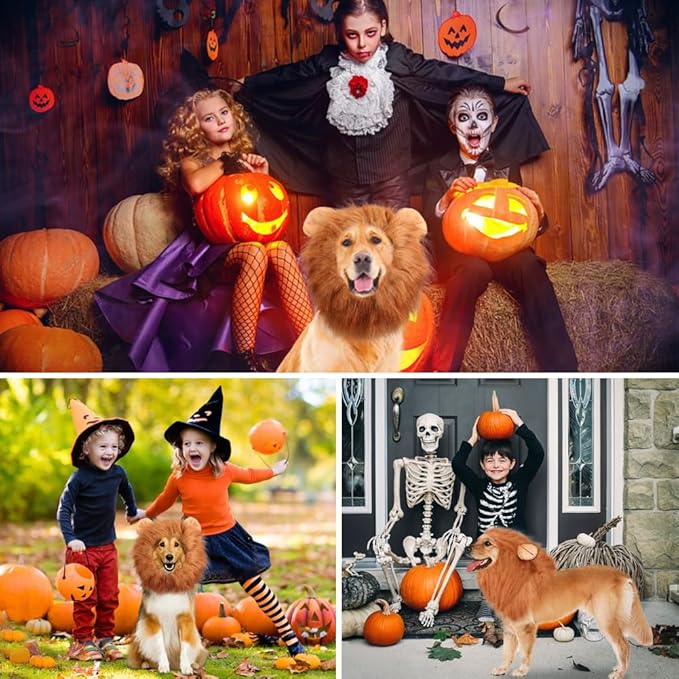 Melenas de León para Perro, Disfraz de León Ajustable para Perros Medianos y Grandes miniatura 5