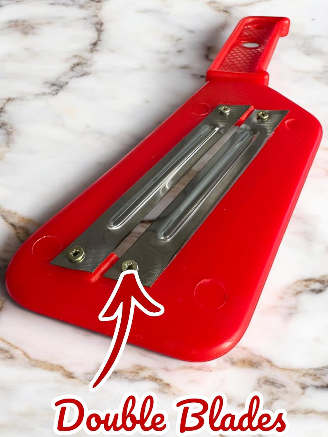 Red Plastic Cabbage Slicer with Dual Stainless Steel Blades – Heavy-Duty Coleslaw Shredder Manual Vegetable Chopper, Ergonomic Grip, Rust-Resistant & Lightweight Slaw Grater for Home & Commercial Use