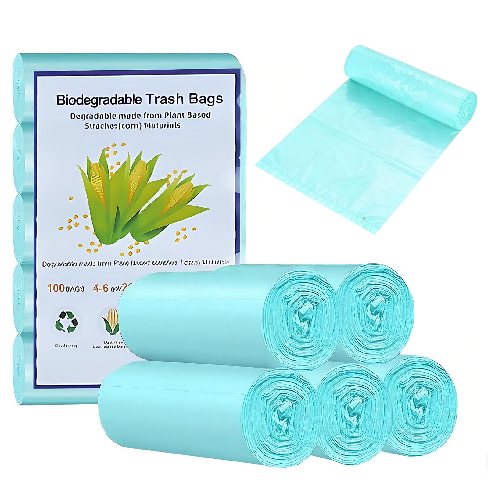 Hiuyavy Blue 20L Biodegradable Food Waste Bags, 100Pcs Compostable Food Waste Garbage Bags, Compostable Compost Caddy Liners, Recycled Degradable Rubbish Garbage Trash Bags For Kitchen Office(60 X 50 Cm, )