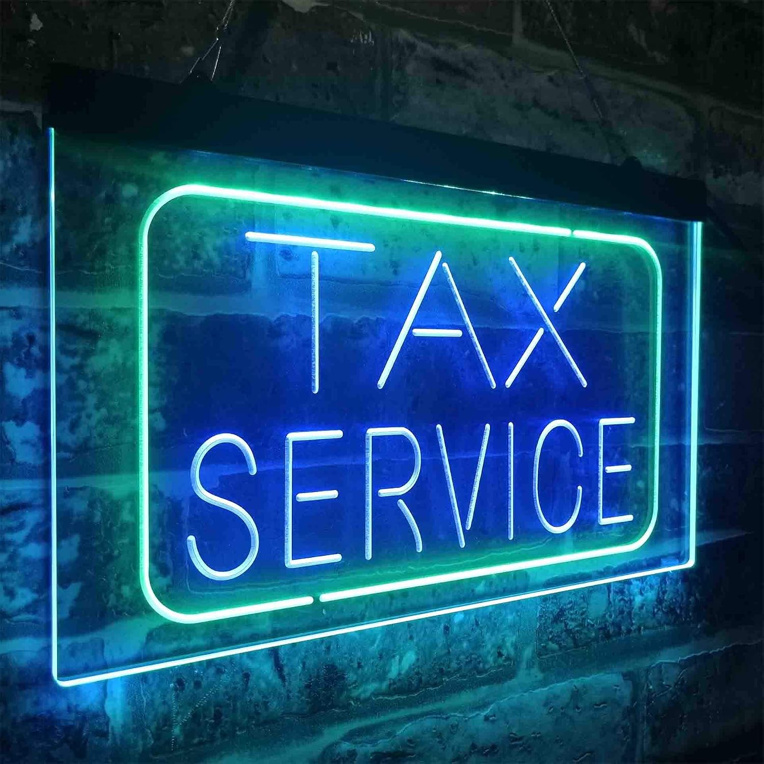 ADVPRO Tax Service Company Dual Color LED Neon Sign Green & Blue 16 x 12 Inches st6s43-i3894-gb
