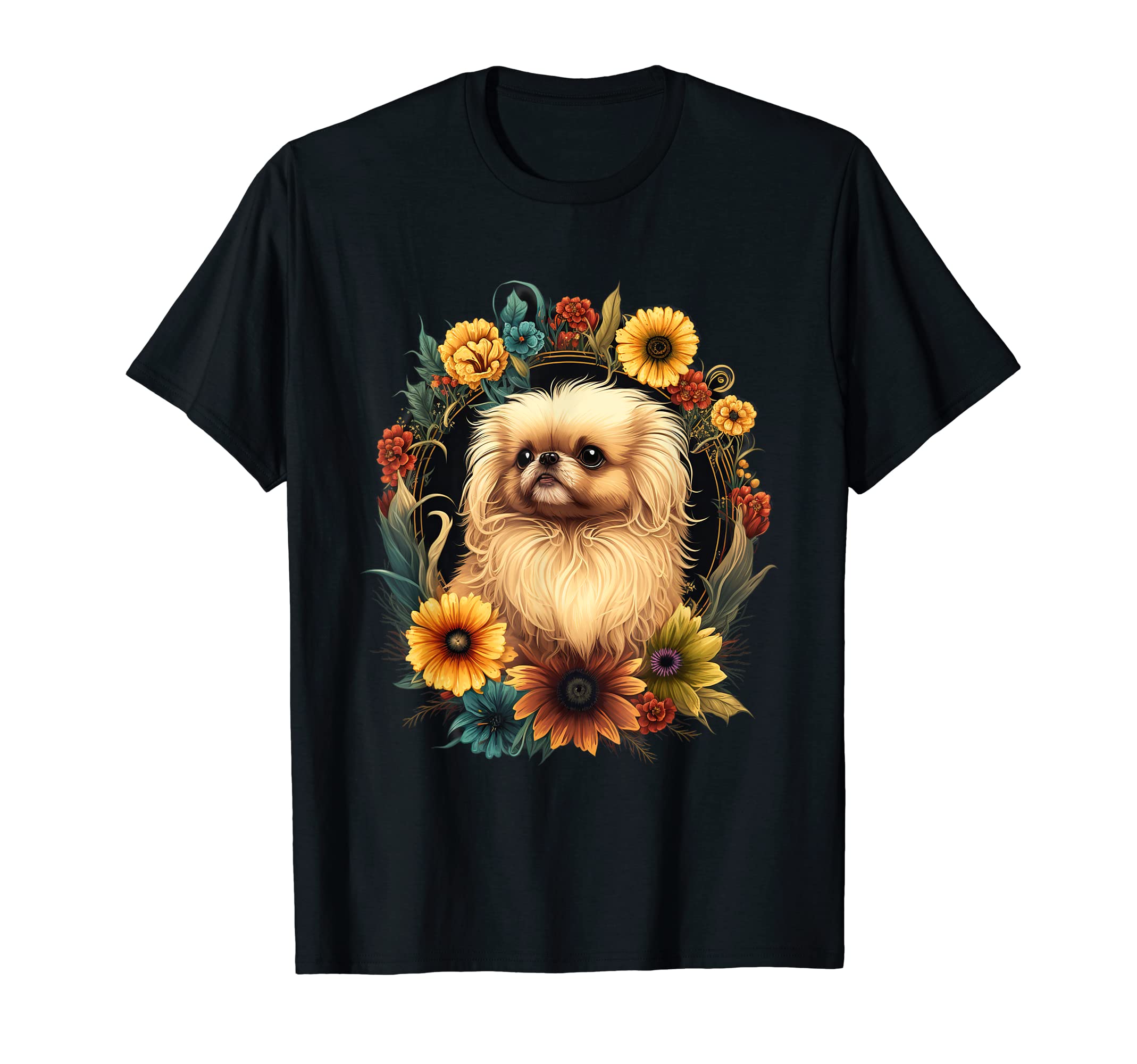 Hippie Pekingese Dog SunflowerSunflower Hippie Floral Pekingese Dog T-Shirt