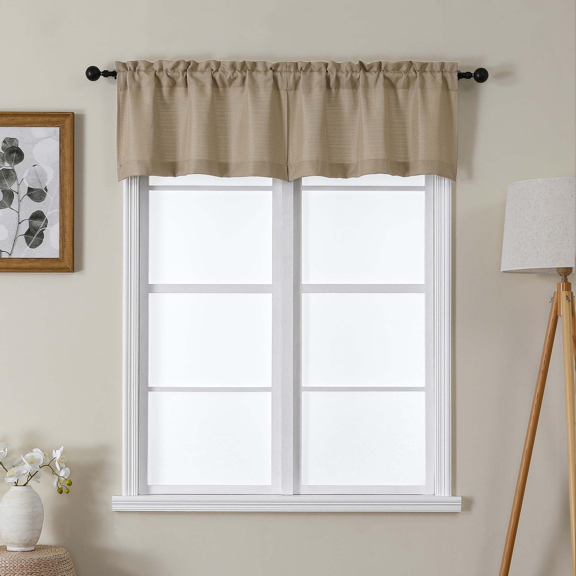 Lecloud Camel Bessie Valance For Windows 2 Panels Set, Faux Linen Textured Cafe Kitchen Curtains, Short Curtain Valances For Laundry Basement Bathroom With Dual Rod Pocket, Each 30 W X 14 L