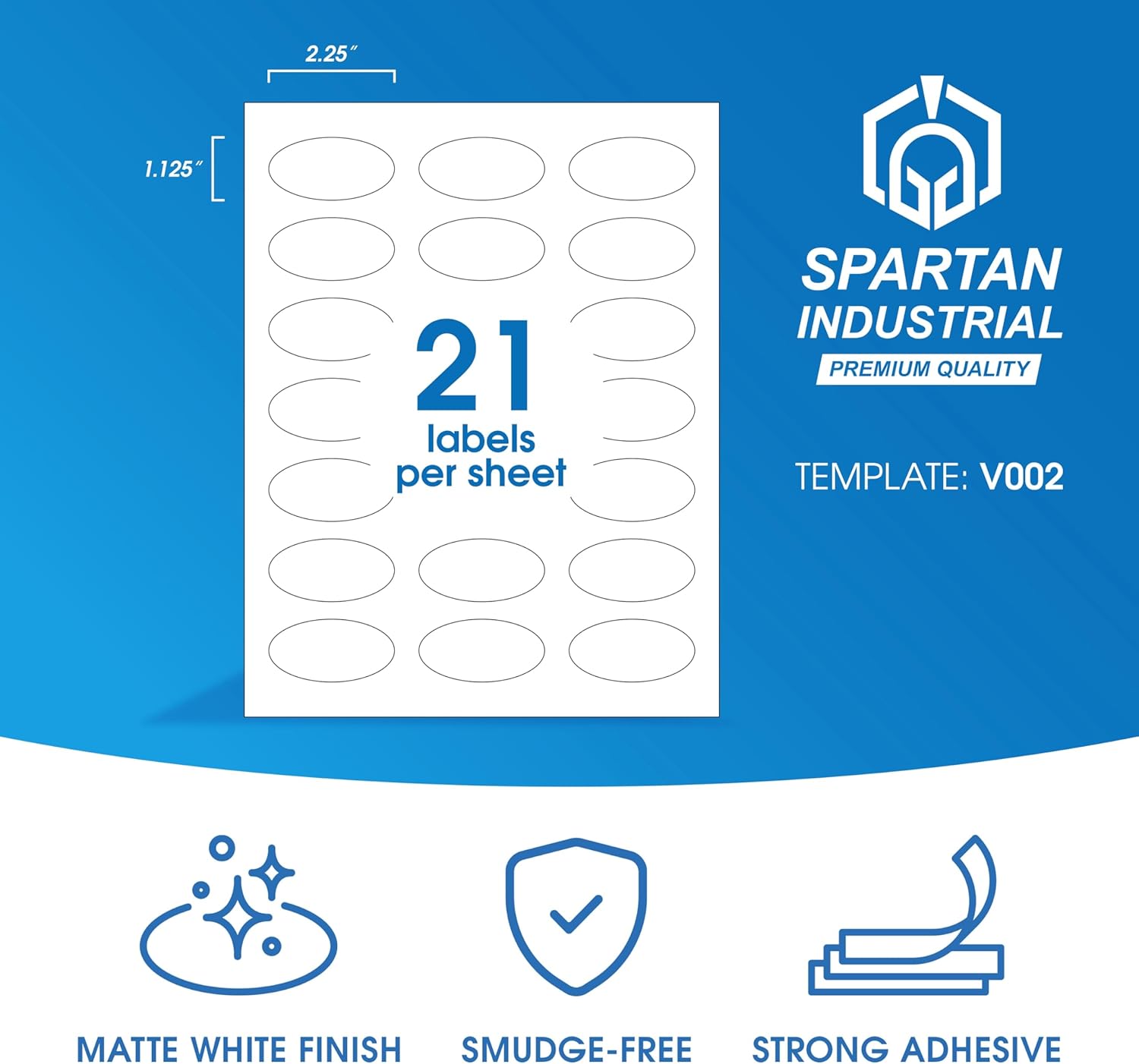 1 1/8" X 2 1/4" Oval Printable Labels for Inkjet and Laser Printers - 250 Sheets, 5250 Total Custom Stickers for Product Labeling, Business Logos, Packaging - Spartan Industrial Template V002