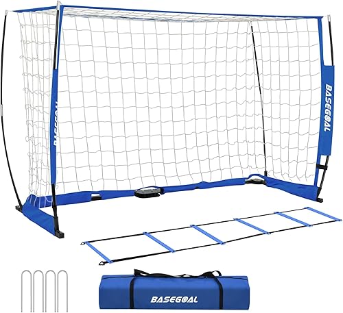 Portería de fútbol, red de fútbol, porteros de fútbol para patio trasero, con marco de arco, base de metal plegable y escalera de agilidad