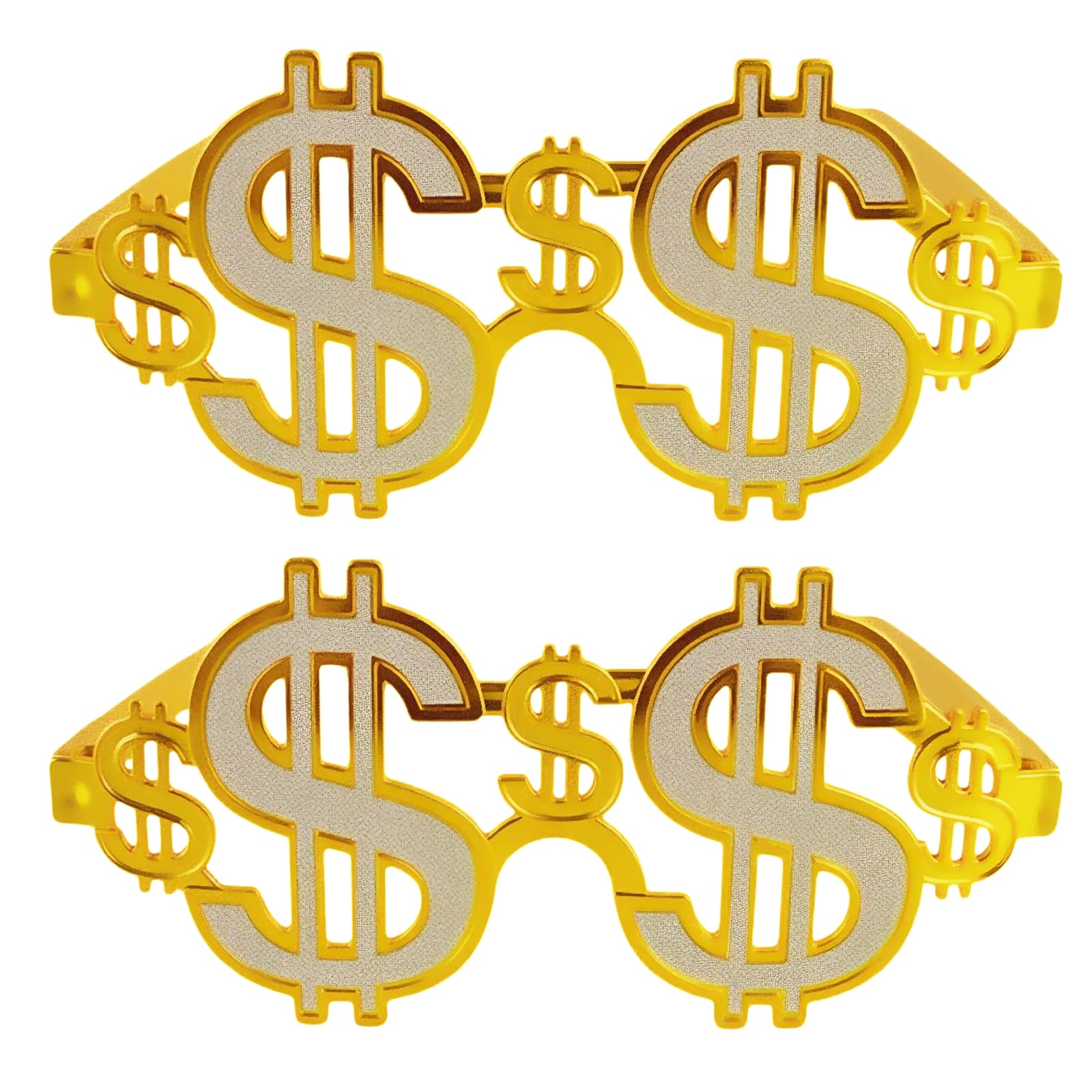 Glitzville 2PCS Gold Dollar Sign Sunglasses Punk Money Glasses Dollar Sign Shaped Glasses Funny Festive Eyewear Carnival Party Glasses for Las Vegas Party Hip Hop Party Costume