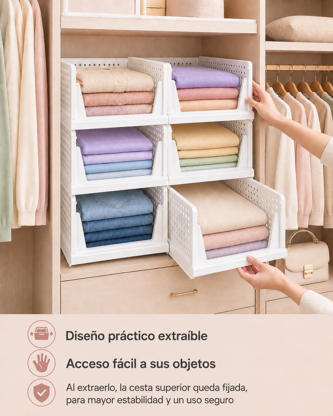 Organizador Armario 4 Piezas, Cajas Apilables Plegables para Ropa