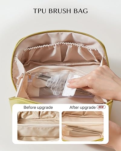 Miniatura 130 de EACHY - Bolsa de maquillaje de viaje, bolsa de cosméticos de gran capacidad para mujeres, portátil, impermeable, bolsa de aseo plana abierta