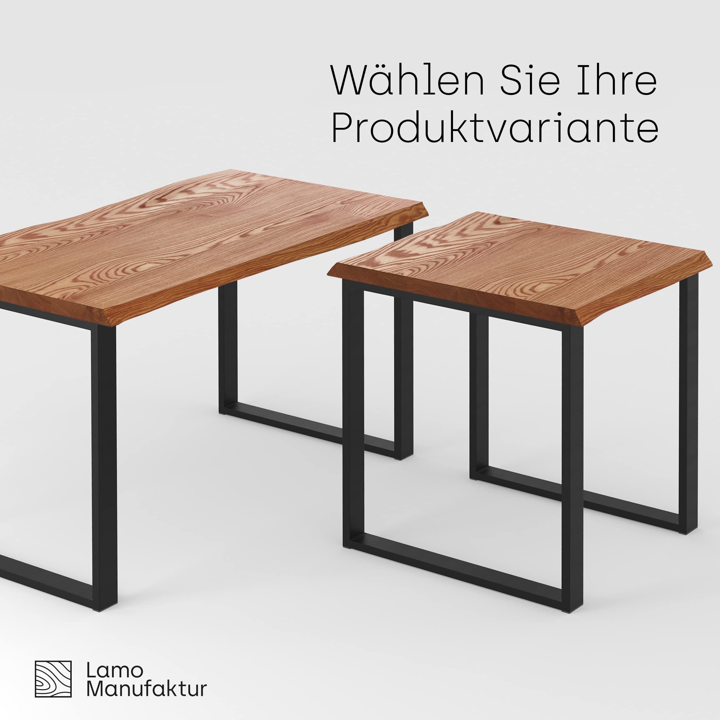 LAMO Manufaktur Table à Manger, Cuisine ou Table de Bureau Bords naturels irréguliers 60x60x76 cm (AxBxH), Modern, Rustique/Noir, LBB-01-A-003-9005M