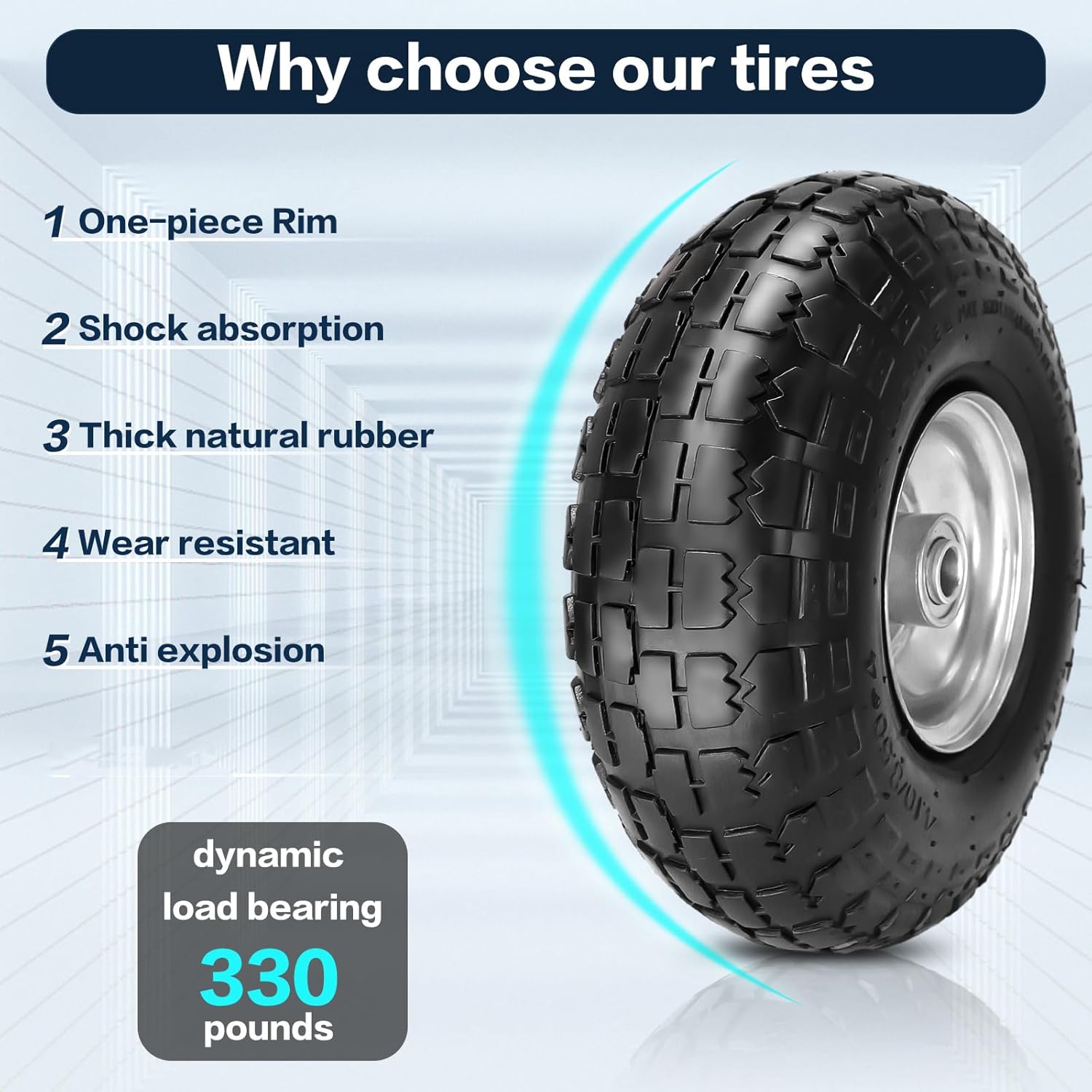 10" Pneumatic Air Filled Heavy-Duty 4.10/3.50-4 Replacement Tire and Wheel with 5/8" Axle Bore Hole for Trolley Dolly/Garden Wagon Carts/Hand Truck/Lawn Mower/Hose Reel Cart