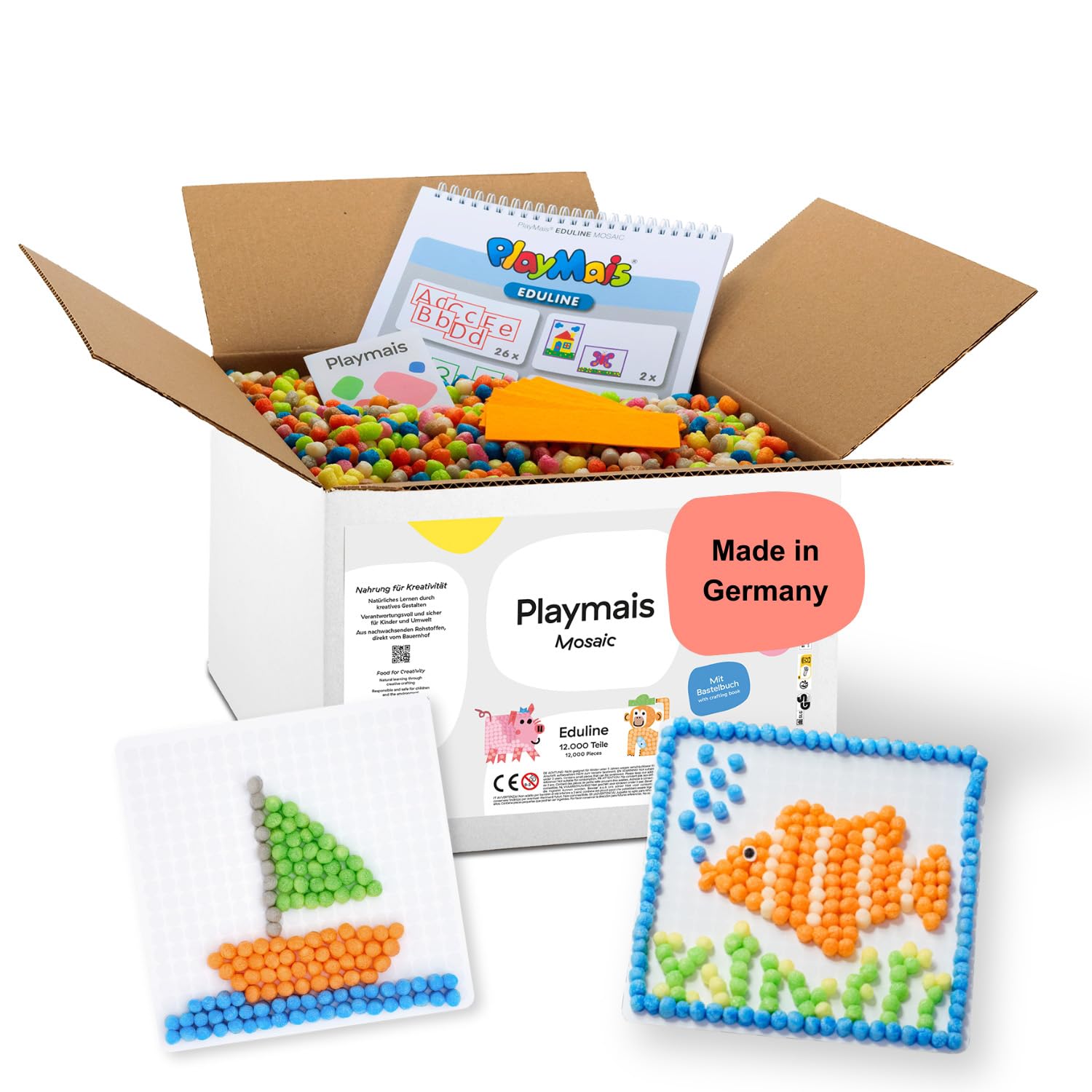 PlayMais Eduline Mosaic, Set da 12000 Pezzi, Giocattolo Naturale, con 6 spugne, Manuale di Istruzioni (Lingua Italiana Non Garantita), Vegano, responsabile e Sicuro per Bambini e Ambiente, a Partire