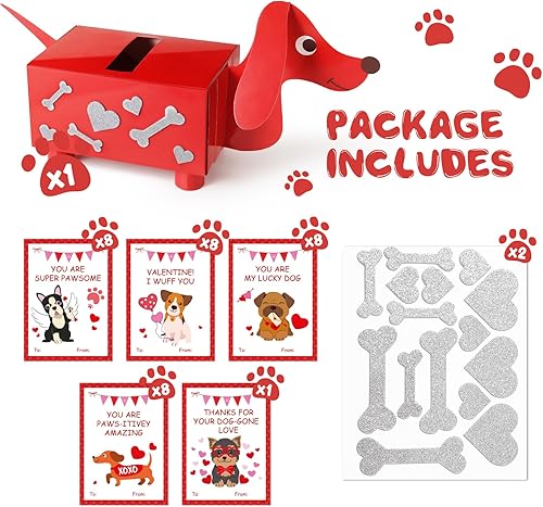 Miniatura 2 de TooyBing Caja del día de San Valentín, paquete de 33 tarjetas de San Valentín para niños, escuela y buzón de cachorro de perro para intercambio de