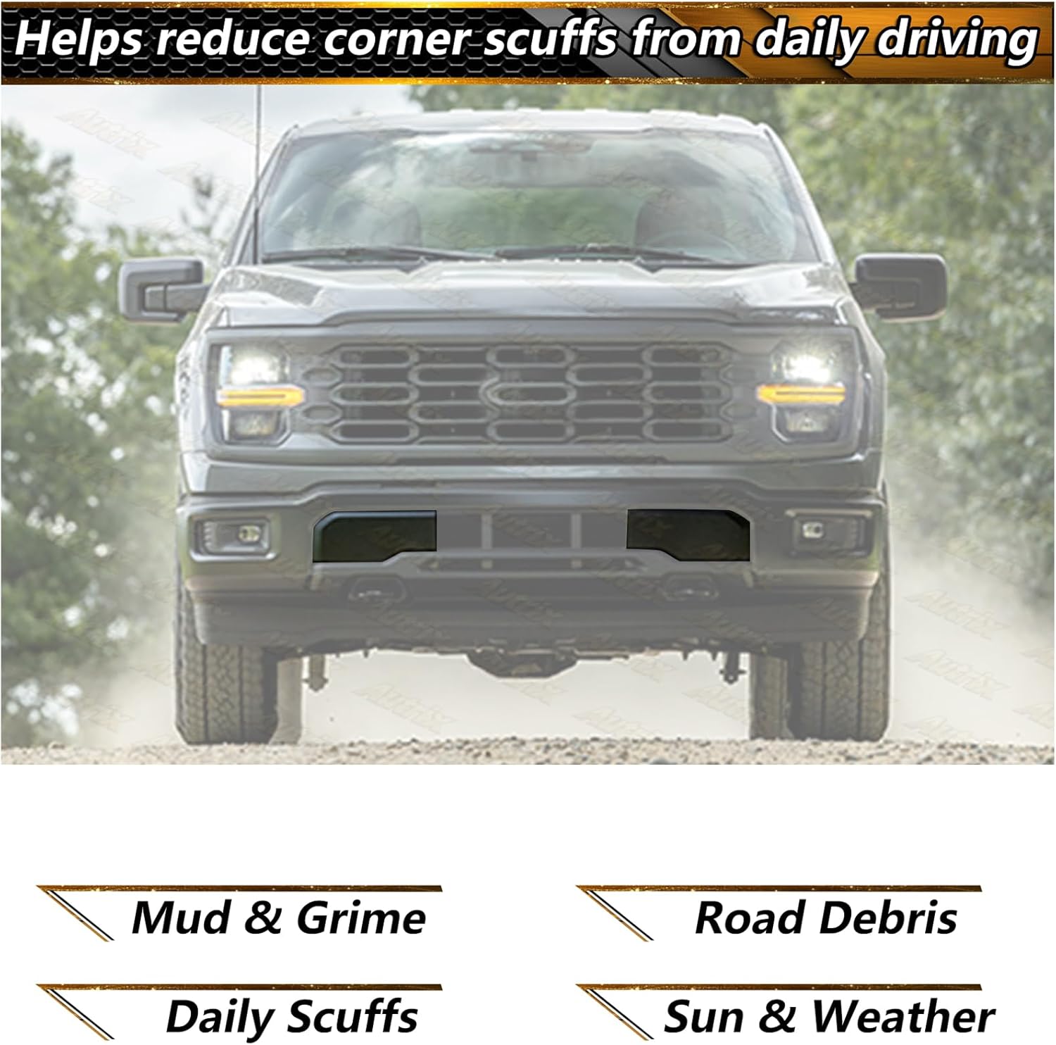 Front Bumper Guards Pads for Ford F150 2024 2025, Front Bumper Inserts End Caps Cover Lower Grille Corner Trim Driver Side and Passenger Side 2PCS (Not Fit Lightning/Raptor)