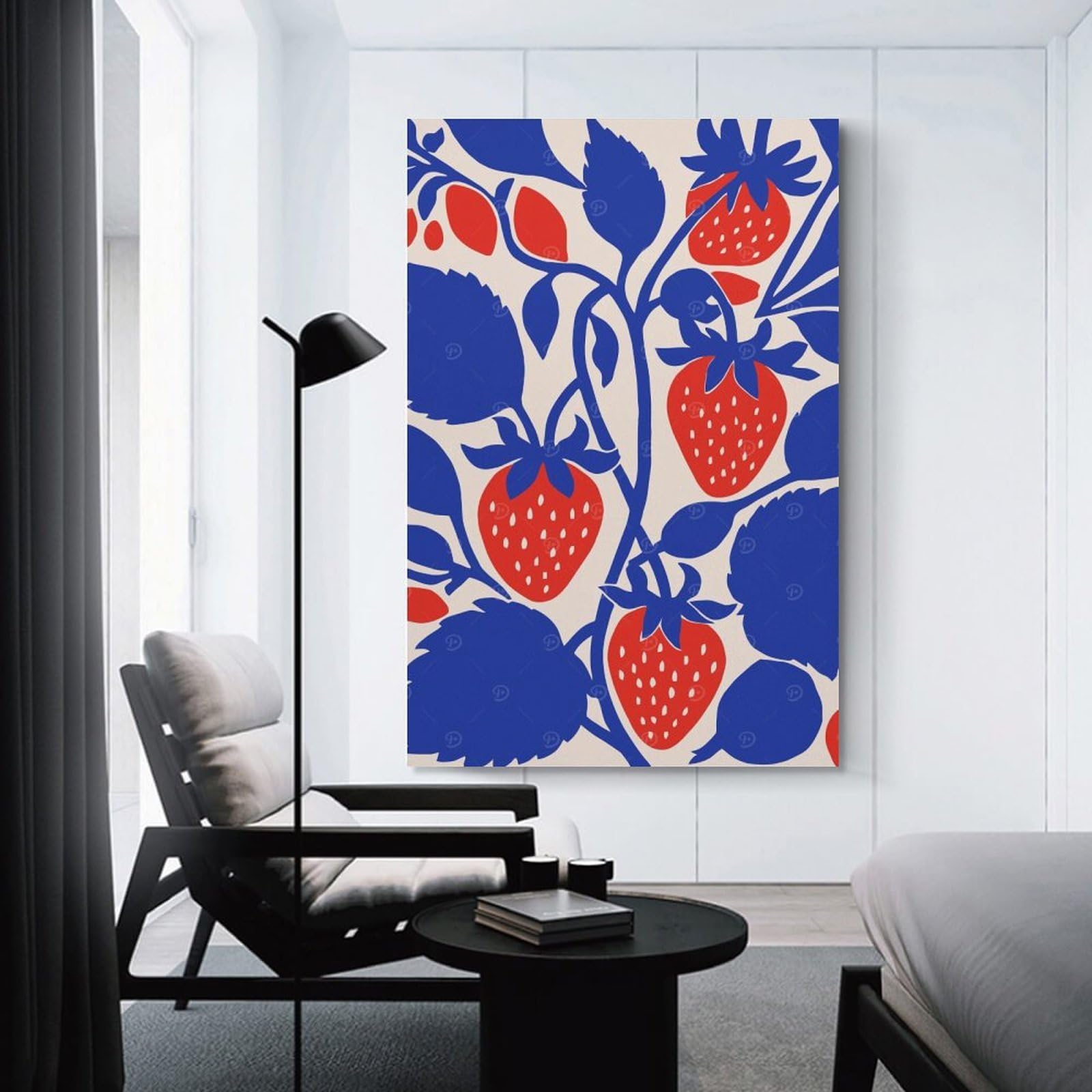 Junmoney Blue Kitchen Strawberry Canvas Wall Picture, 12x18inch(30x45cm), for Picture Wall Styling in Lounge Or Bedroom, An Easy Match for Collected Prints