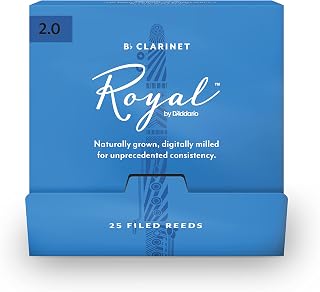 D’Addario Woodwinds - Royal Bb Clarinet Reeds - B Flat Clarinet Reeds - Reeds for Clarinet - Clarinet Bb Reeds - Strong Spine - Filed Cut - Strength 2.0, 25-Pack
