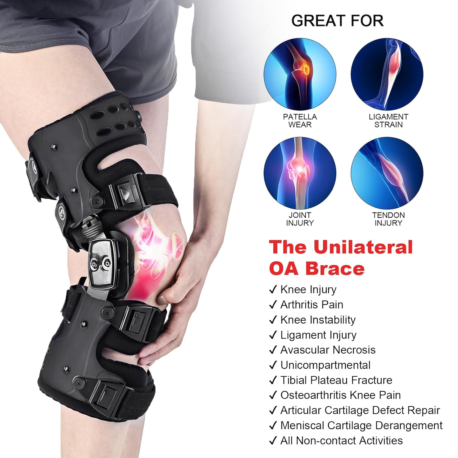OA UNLOADER KNEE BRACE - Unloader Knee Brace for Osteoarthritis, Arthritis Pain, Cartilage Repair, Bone Knee Joint Pain, Lateral Degenerative Knee Support, Right Black