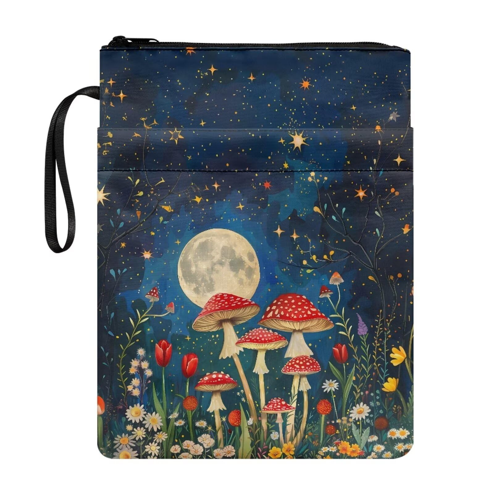Wanyint Book Sleeve Book Pouch Book Protector for Book Lovers Bookish Book Cover with Zipper for Paperback Hardcover 11.4’’ x 8.7’’, Mushroom Daisy Moon