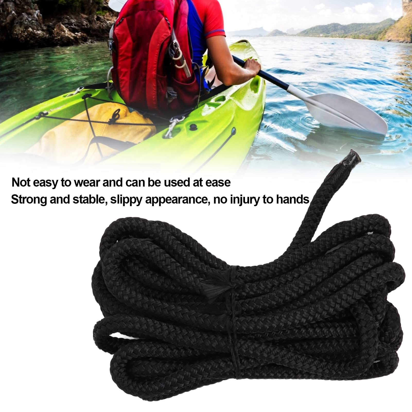 Corda Per Barca Doppia Linea Ormeggio - Poliestere 10mm X 2 Metri, Nero - Foto 6