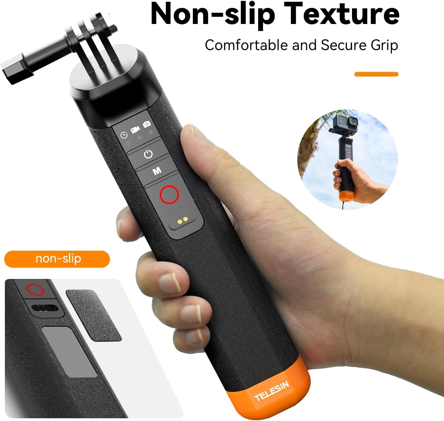 Telesin Poignée flottante Bluetooth pour GoPro Hero 13, caméras d'action 12/11/10, perche à selfie sous-marine avec télécommande Bluetooth intégrée pour GoPro Hero 13
