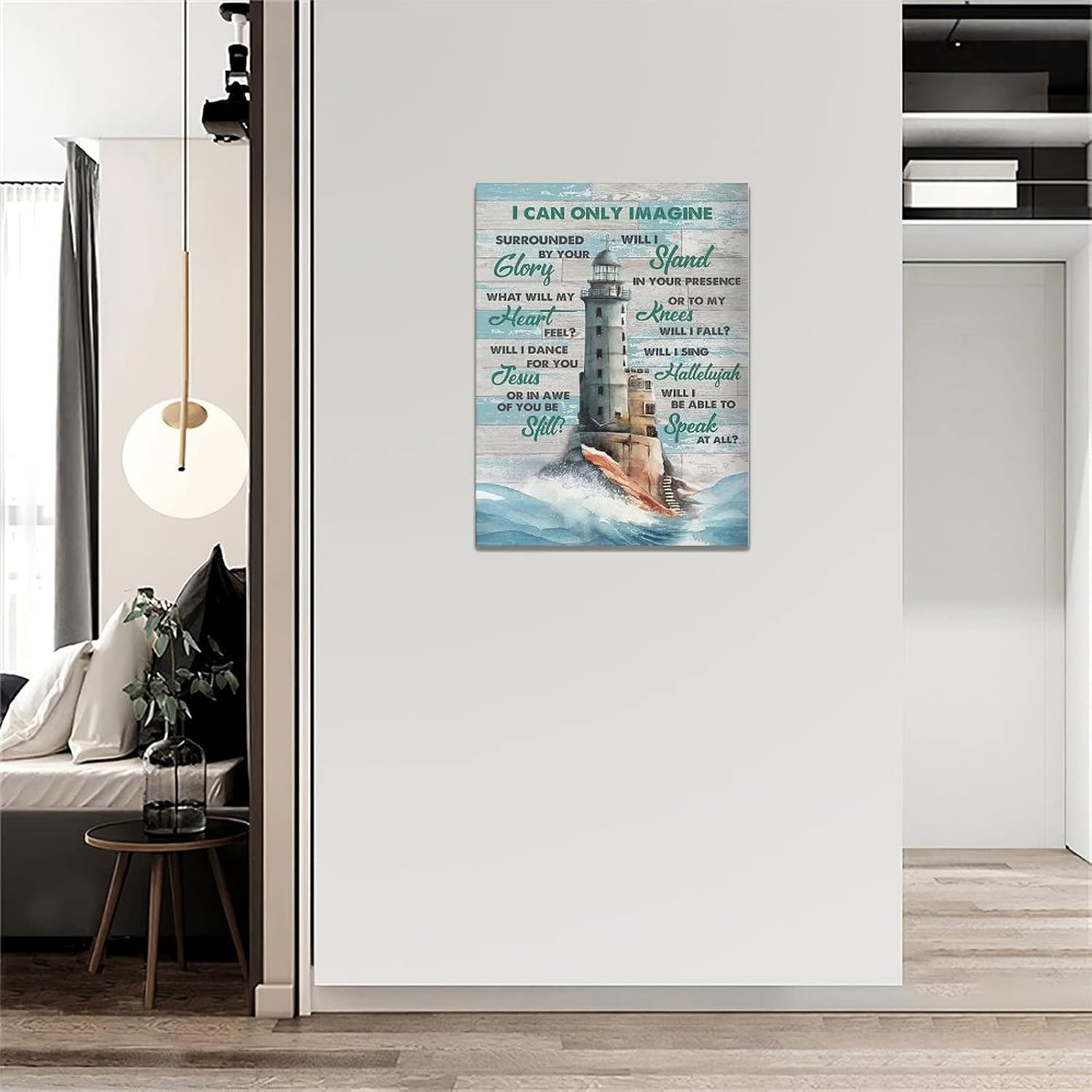 Lighthouse Wall Art Nautical Decor Coastal Ocean Pictures Wall Decor Lighthouse Christian Scriptures Canvas Painting Prints I Can Only Imagine Modern Artwork Home Decor for Bathroom Bedroom 12"x 16"