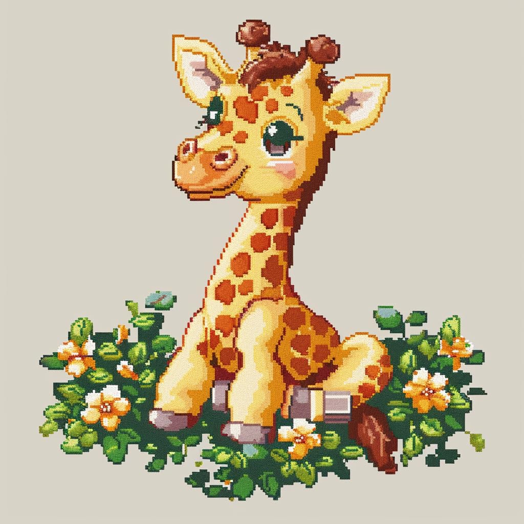 Generic Cute Cartoon Little Giraffe DIY 11CT Stamped Cross Stitch Kits for Beginners Easy Needlepoint Embroidery Counted Cross Stitch Art Craft for Wall Decoration 14x14inch(4)