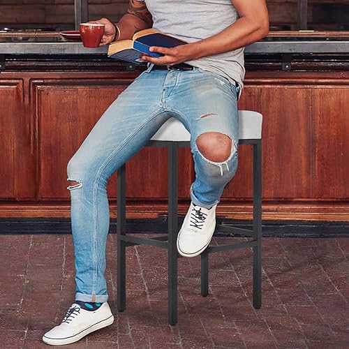 Miniatura 3 de Magshion Juego de 2 taburetes de bar de 31.5 pulgadas de altura de barra con base de metal y reposapiés, taburetes de cuero sintético sin respaldo