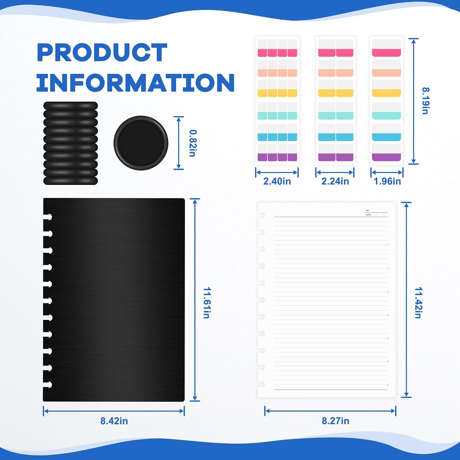 Discbound Notebook, 8-Disc Disbound Planner with Removable Pages, 180 Pages Spiral Notebook, Poly Cover Discbound Planner for Work, Travel, Note Taking(With Index Sticker),Black, A4 image 2