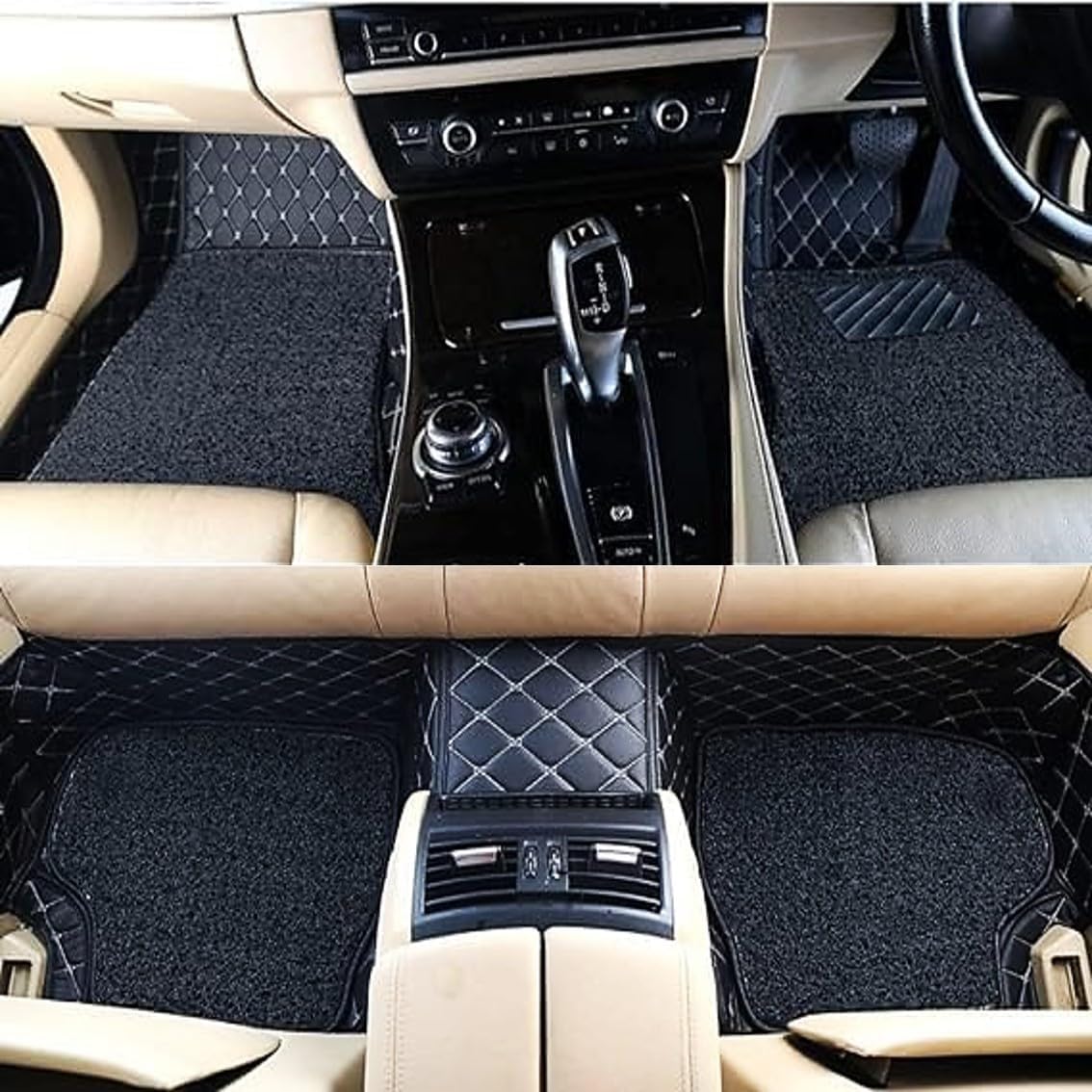 7D Car Mat Full Set for Volvo Xc 40 (2018-24) || Luxury Leather with Grass Mat Complete Set || 100% Waterproof and Washable Car Floor Mat || Color : (Black Silver)