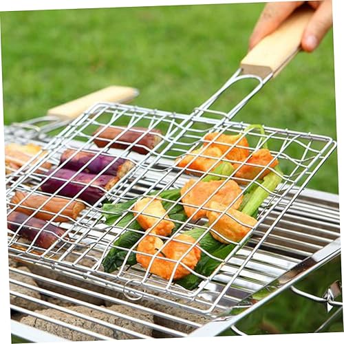 Miniatura 7 de Anneome Red de barbacoa con clip de pescado a la parrilla al aire libre, parrilla de barbacoa al aire libre, parrilla plegable para verduras, cesta