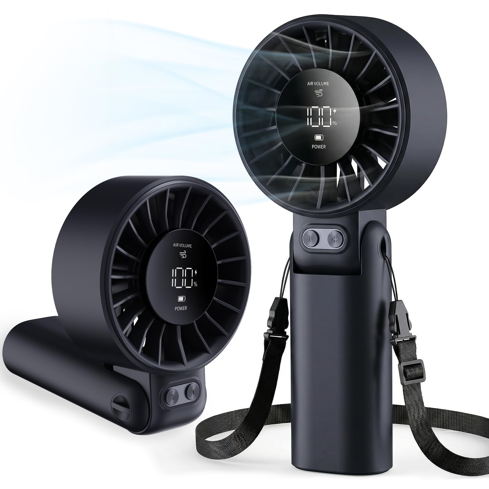GlauStalos Handheld Fan Rechargeable, Portable Fan with 100 Speeds 4000mAh, LED Display, 180° Adjustable, Battery Operated Mini Fan for Home Office Outdoor Travel, Black