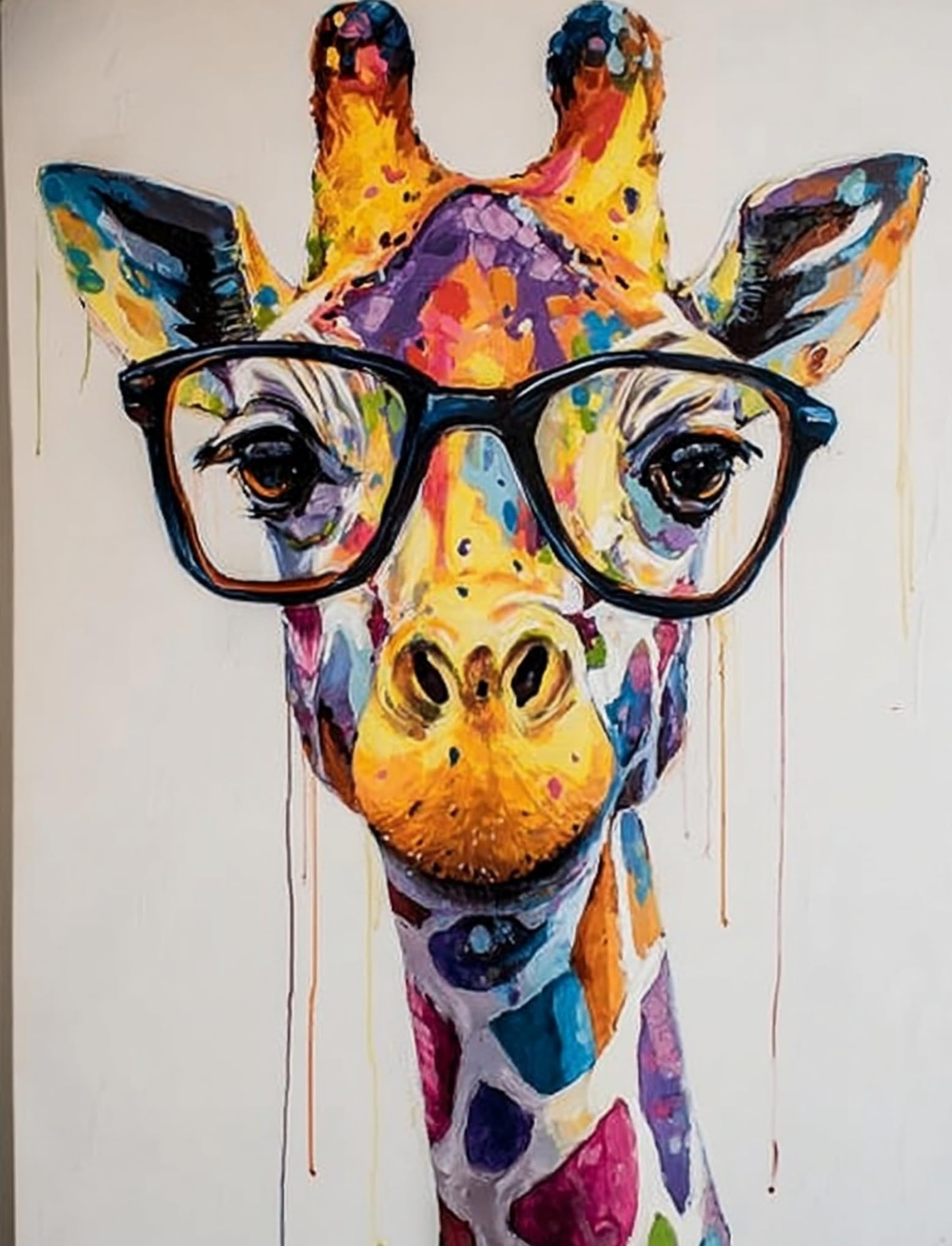 WANGWANGMIAO Paint by Numbers for Adults Beginner,Colorful Giraffe Painting by Number Kits On Canvas,DIY Color Oil Painting Acrylic Paints,Home Wall Decor 40x50cm/16x20in，with Frame