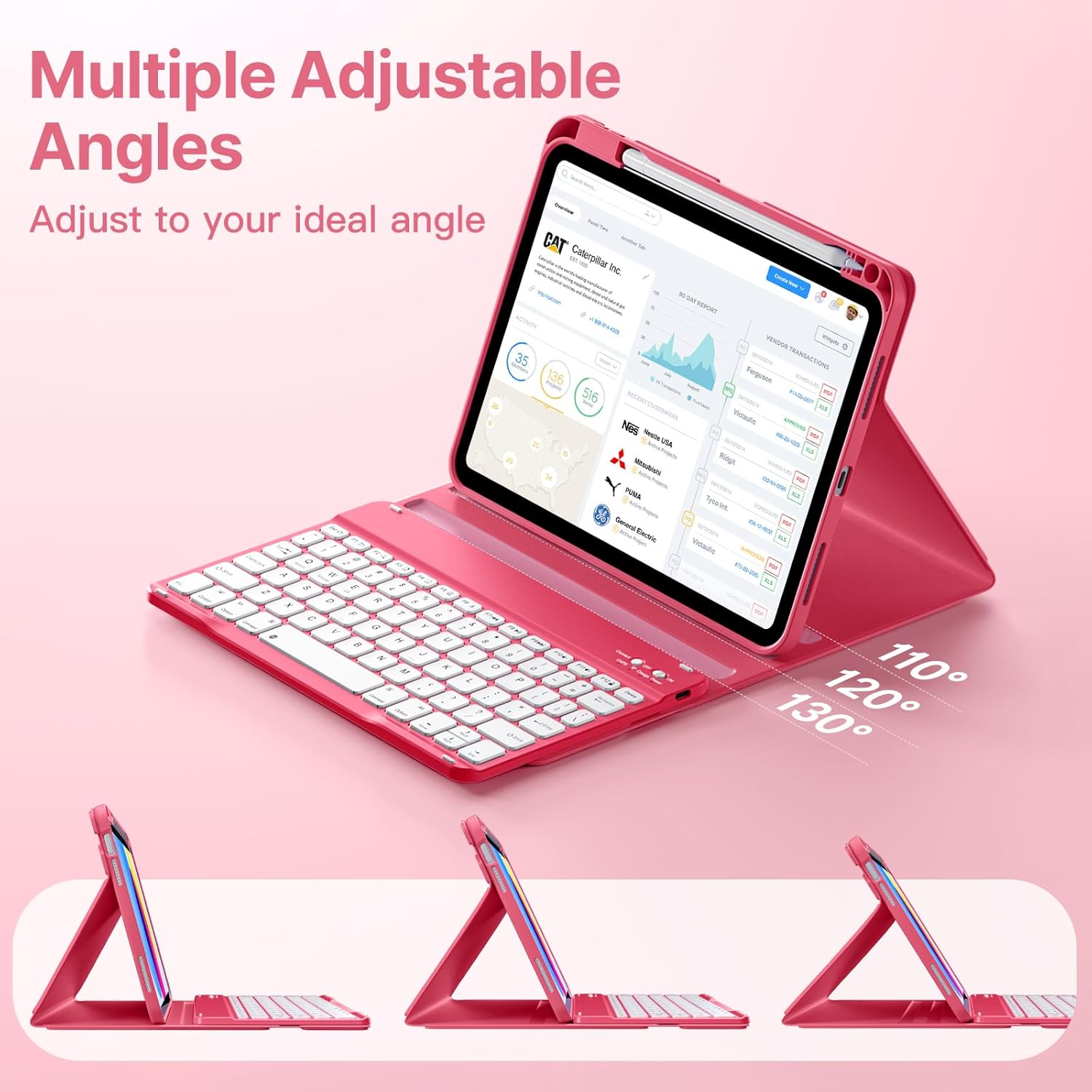 Wenlaty for iPad (A16) 11th/10th Generation Case with Keyboard - Detachable Wireless, Thin & Light Folio Keyboard Cover with Pencil Holder, for iPad 11-inch 11th 2025/10.9-inch 10th 2022, Pink