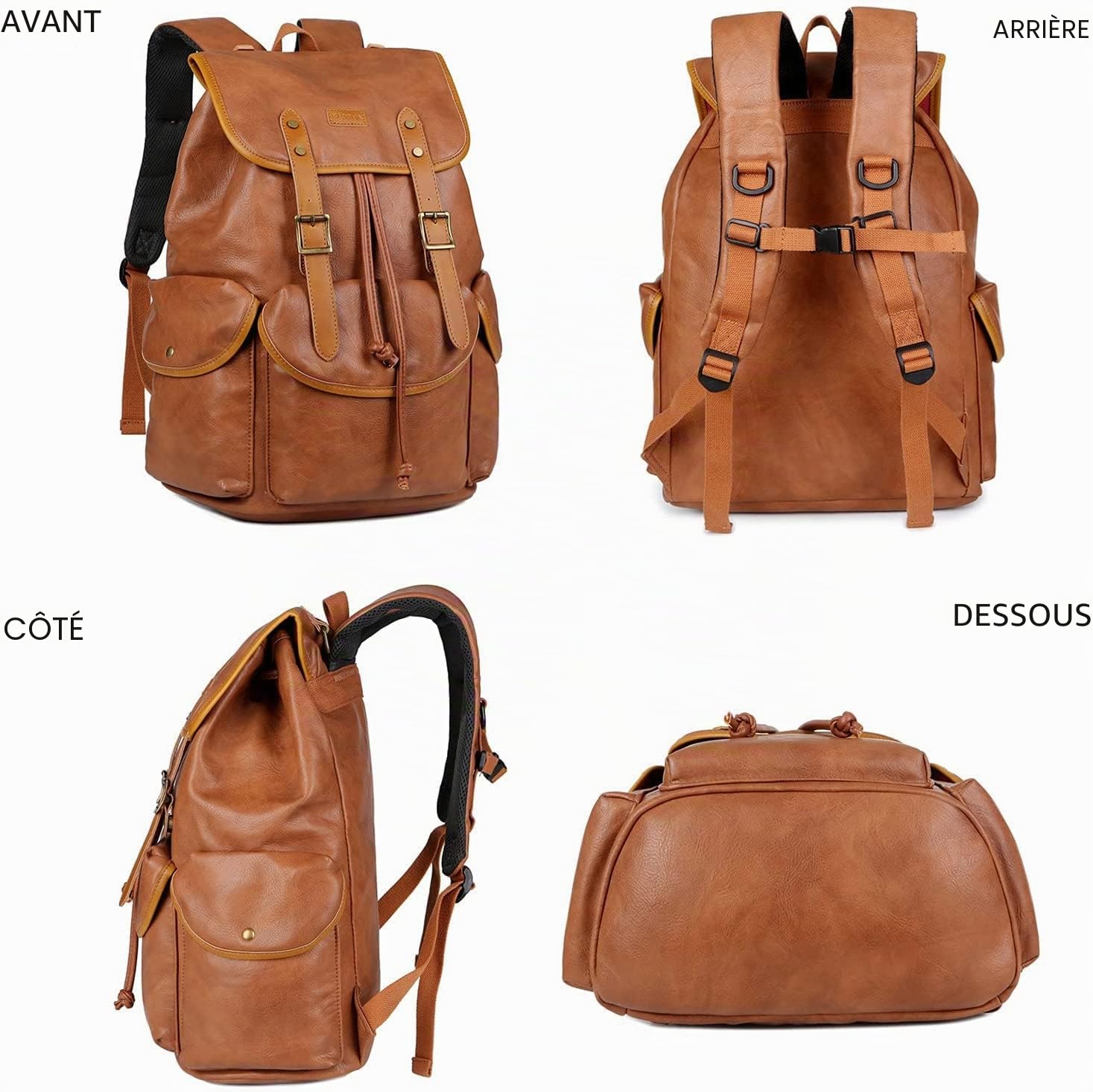 Baosha CN-0 Sac à dos en cuir synthétique pour ordinateur portable de 15,6 pouces pour homme, pour affaires, travail, école, collège, sac à dos d'école, sac à dos de voyage