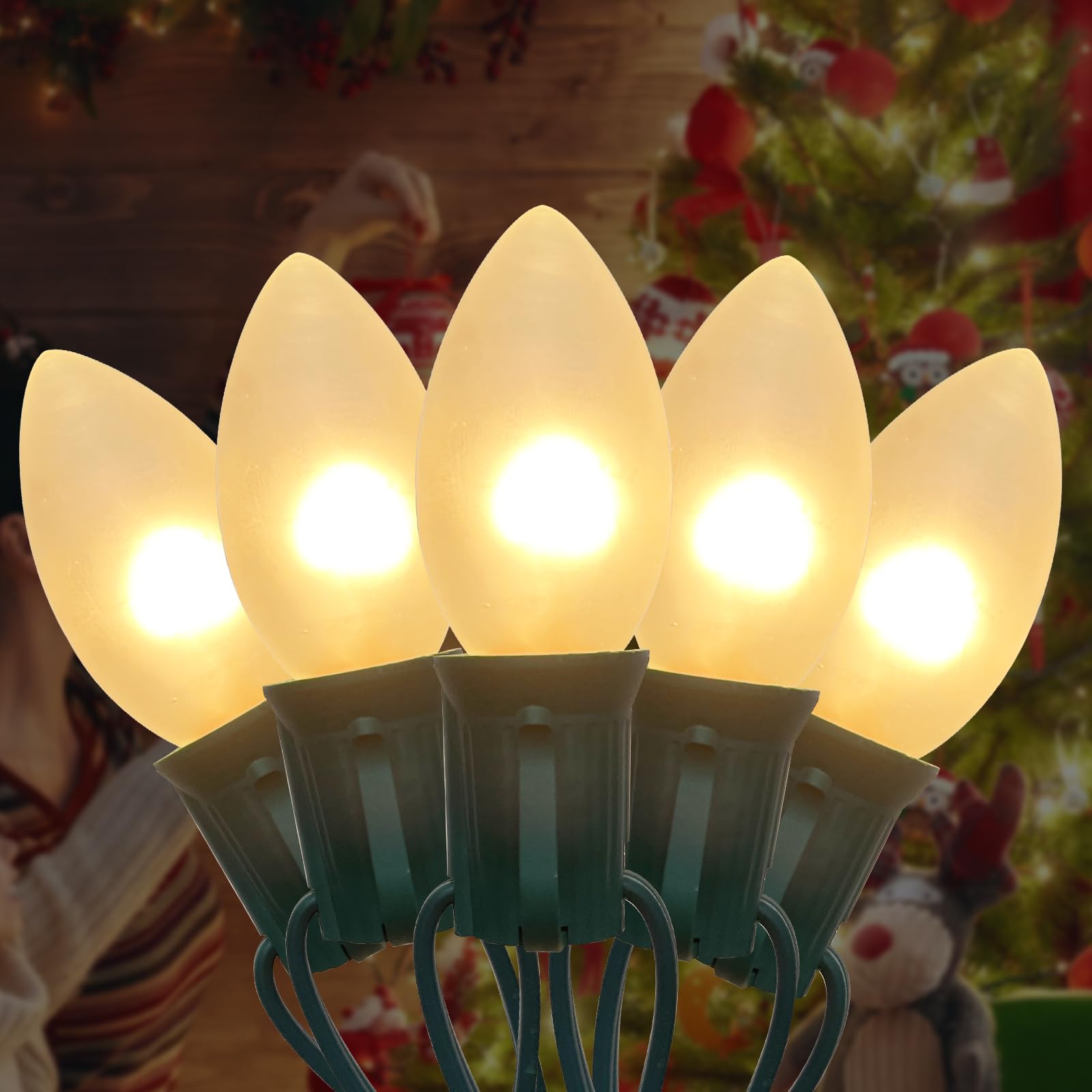 Konictom 25 FT C9 Frosted Christmas Lights,Warm White Outdoor Christmas