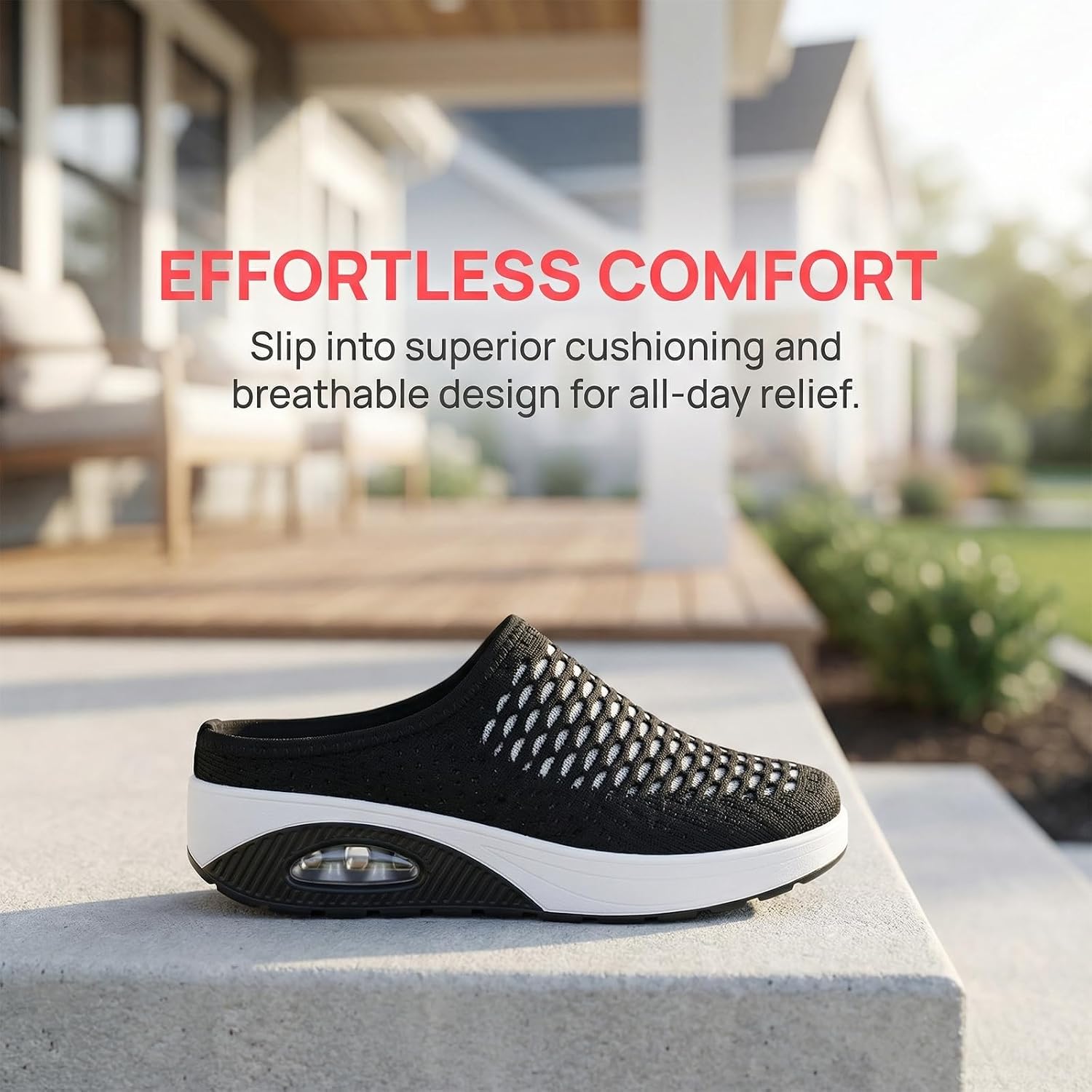 Women's Knit Orthopedic Mule Clogs, Breathable Air Cushion Backless Sneakers Casual Comfort Walking Casual Mules Lightweight Half Shoes for Indoor Outdoor