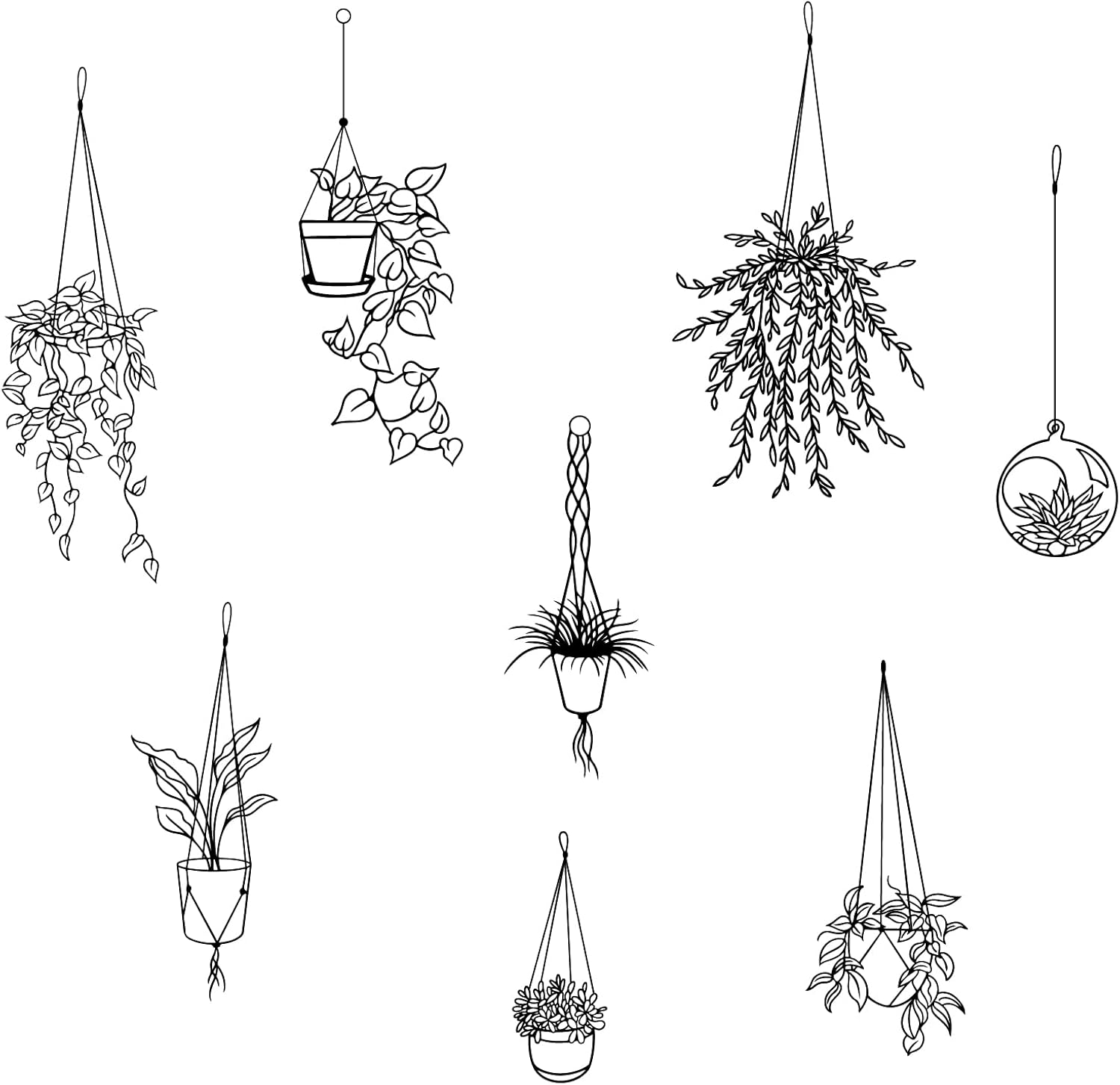 SUPERDANT Plant Pot Wall Stickers with Hanging Orchid Greenery Wall Decals Black