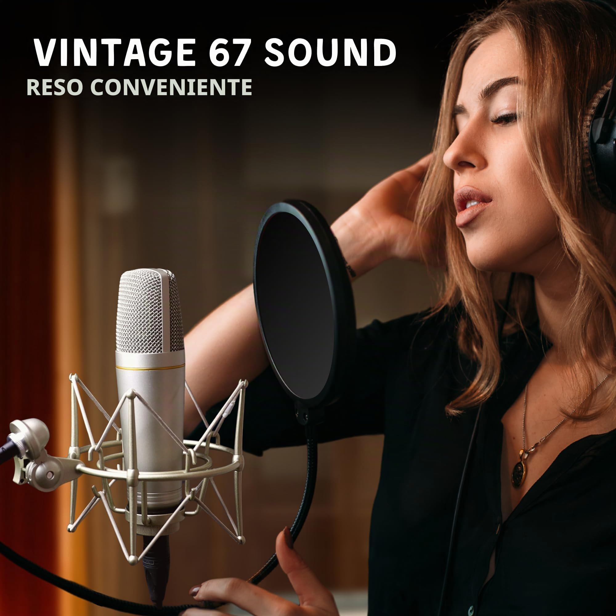 MA-67 Microfono a Condensatore da Studio, Capsula a Diaframma Grande Dorato da 34mm, Include Filtro Anti-Pop Hydro, Supporto Antiurto in Metallo, Cavo XLR e Borsa per Microfono - per Produzione