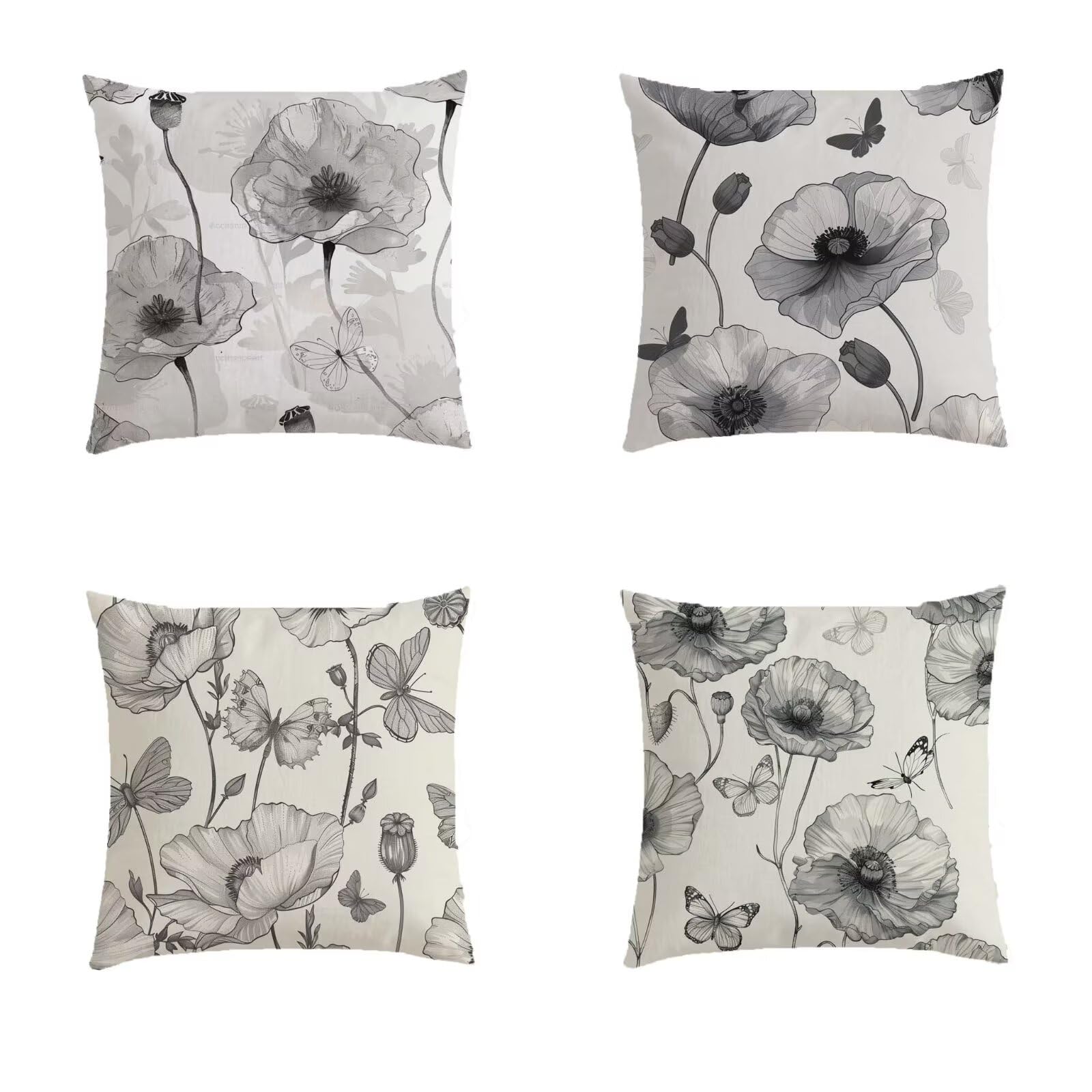 Housse coussin 70x70 extérieur grand format lot de 4 taies d'oreiller motif fleurs pour canapé