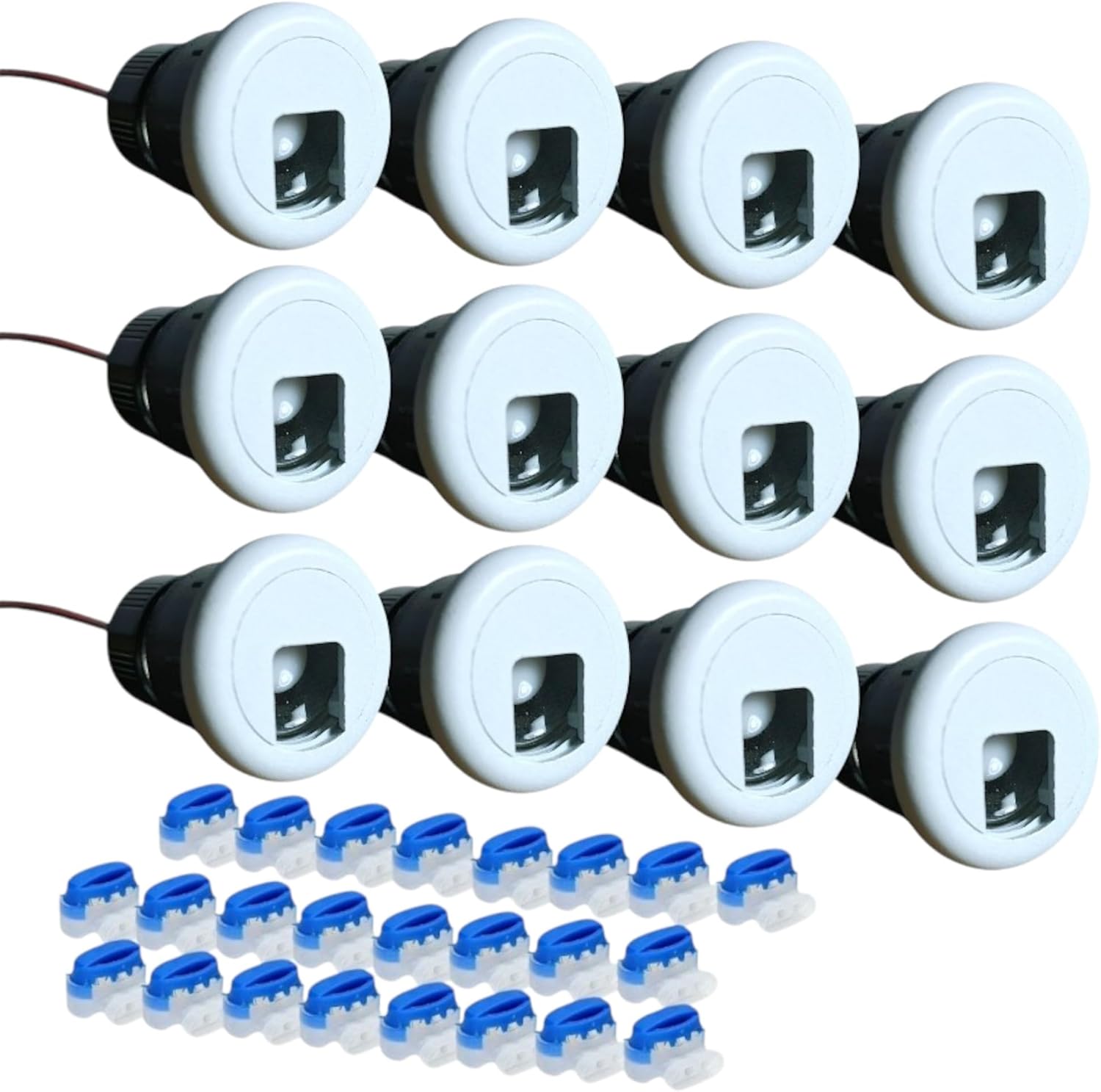 DekLights® DIY line 12-pk Recessed Step Riser LED Light Kit Lighting for Outdoor Deck Stairs. Replaceable Bulbs in 3000k or 6000k Unlike Trex - 12-Volt Low Voltage (Warm White 3000k Bulbs)
