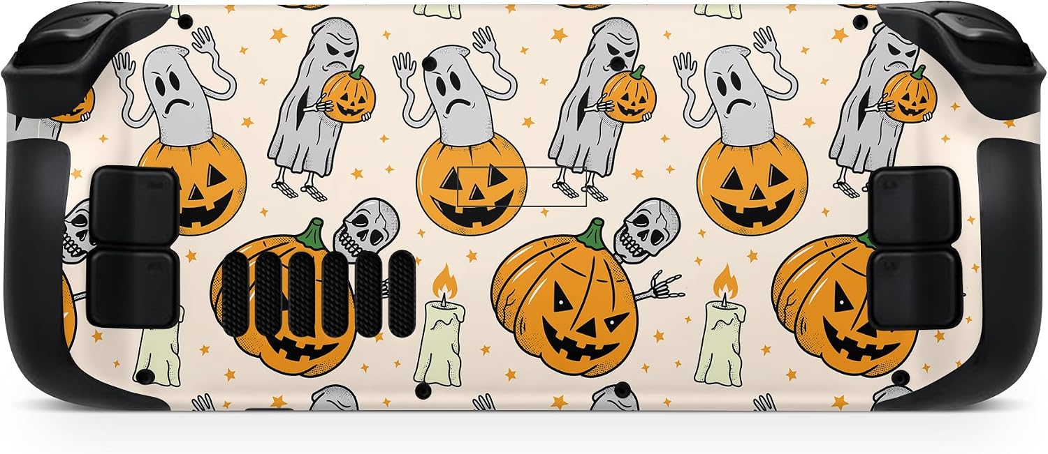TACKY DESIGN Halloween Skin for Steam Deck - Premium Vinyl Decal, Full Wrap Cover, Available for Steam Deck LCD and OLED - Beige Pumpkin