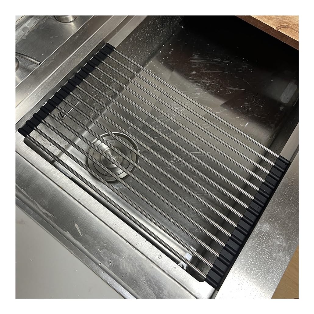 Escurridor de Platos Plegable y Ligero, de 37-47 cm, versátil y Plegable para Colocar sobre el Fregadero, de Acero Inoxidable, portátil y Plegable.