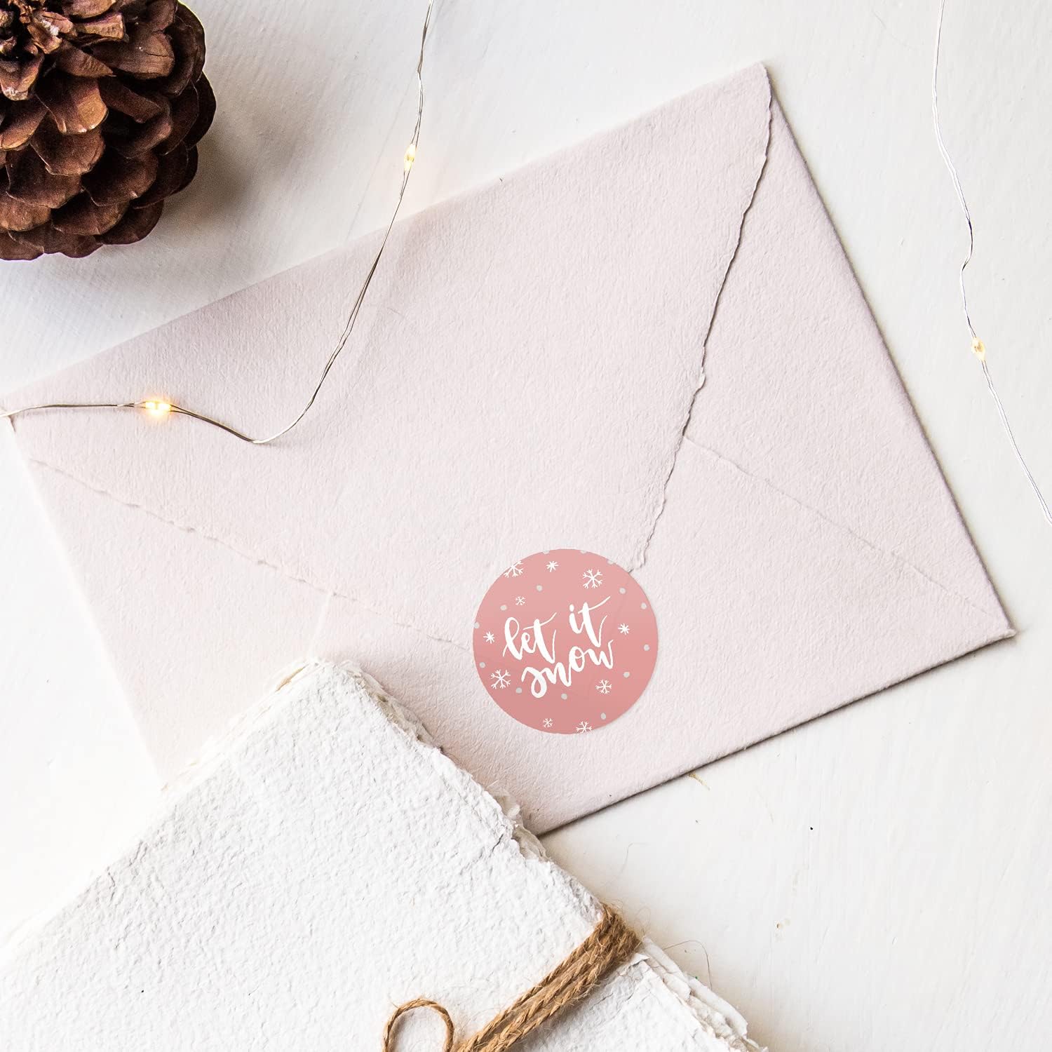 Grey Mustard Pink Christmas Stickers / 500 Modern Holiday Labels / 1.5" Winter Envelope Seals / 8 Alternating Festive Designs/Made in The USA image 5