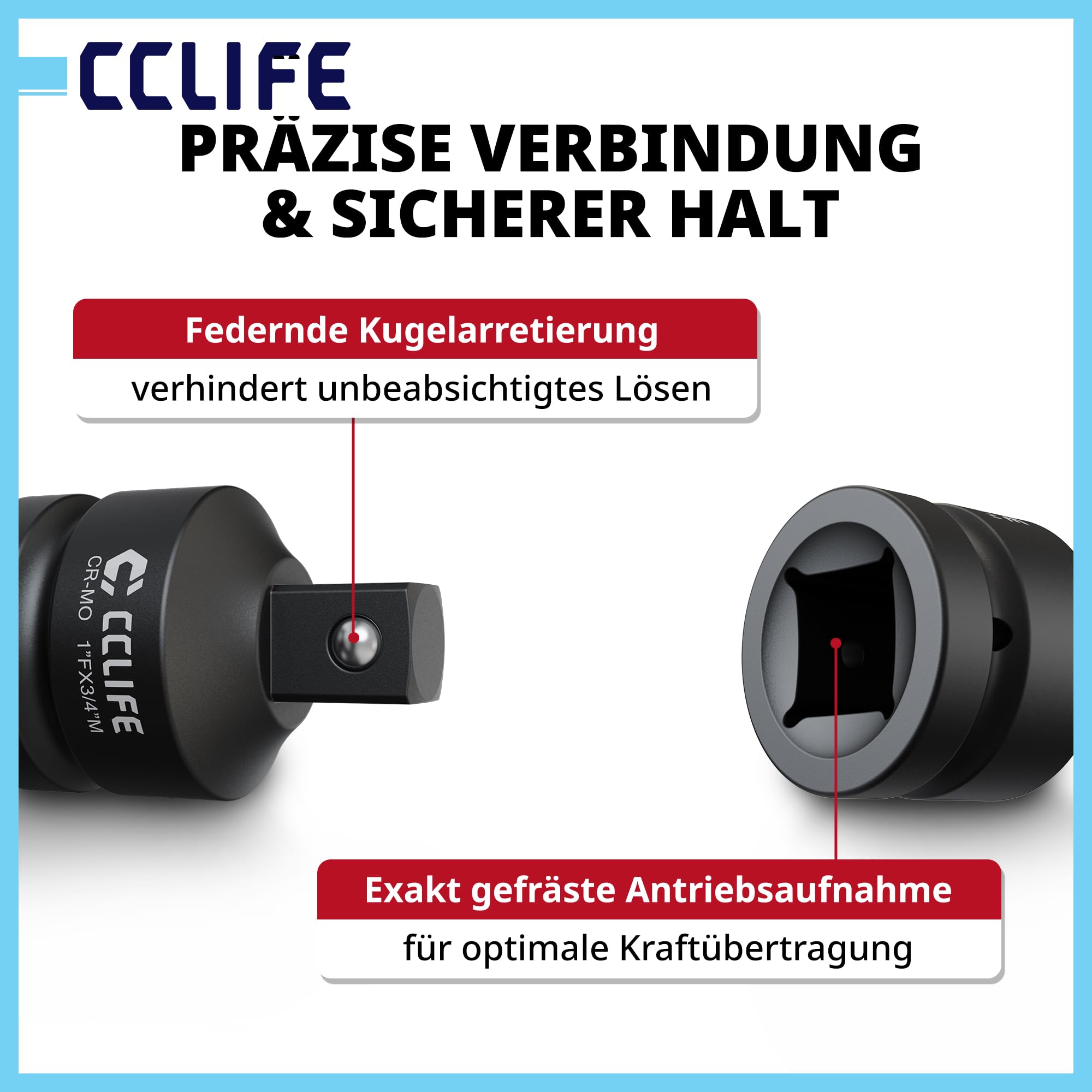 CCLIFE 11-częściowy zestaw adapterów do kluczy nasadowych Impact Cr-Mo ze stali | reduktorki 1/4", 3/8", 1/2", 3/4" do 1", uniwersalny przegub do wkrętarki udarowej, samochodów osobowych, ciężarowych